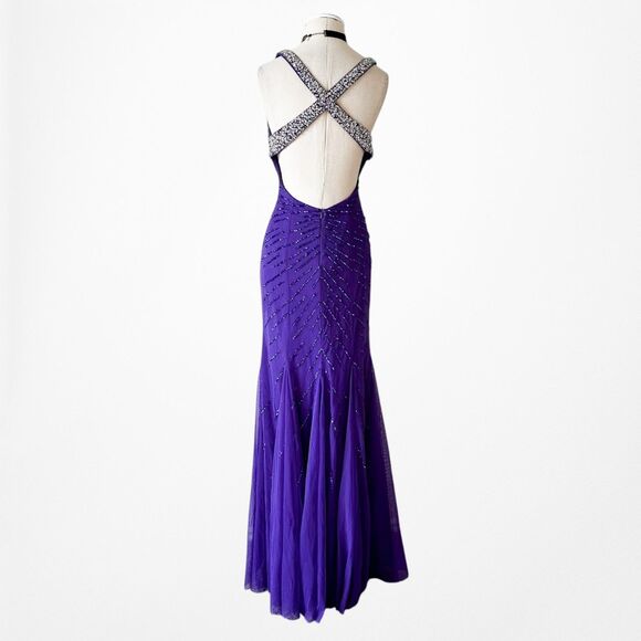 Vintage Y2K Purple Blue V-Neck Beaded Bodycon Maxi Prom Dress Size S - Picture 10 of 11